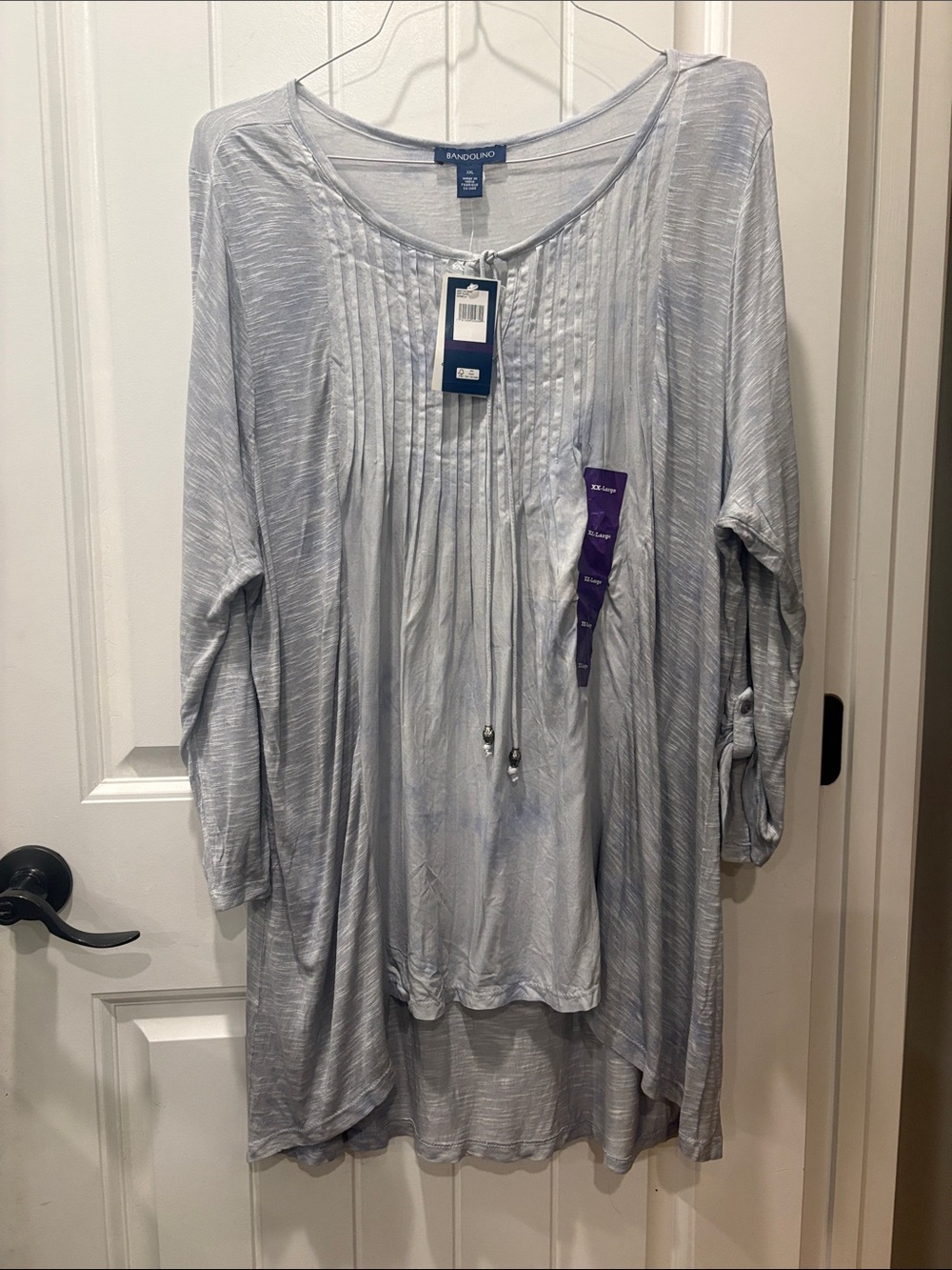 Bandolino Light Gray Pintuck Tie-Neck Tunic